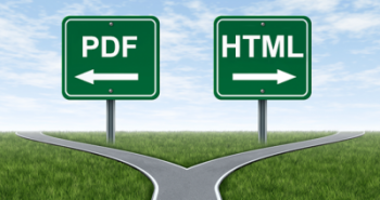 A road that splits into two paths - one has a sign reading PDF, the other HTML.