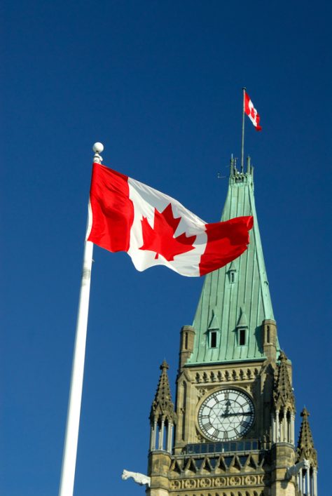 Maple Leaf Canadian Flag flying on Parliament Hill