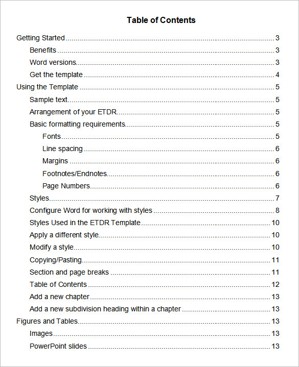 Sample Table of Contents