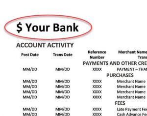 Sample credit card statement with logo circled to demonstrate batch processing