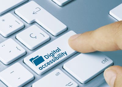 Keyboard with a button on it that reads "Digital Accessibility"