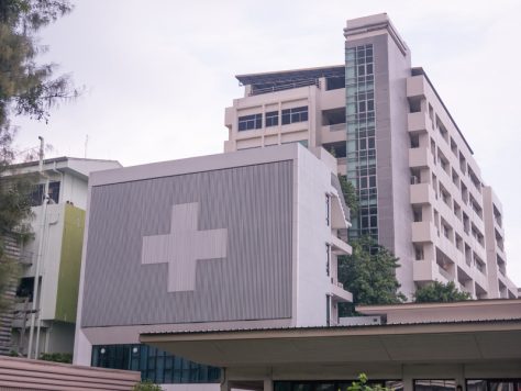 Hospital building. Hospitals must have 508 compliance if they receive federal funding.