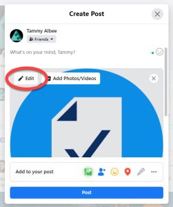 Facebook post featuring image with Edit button circled.
