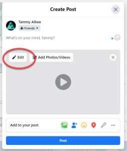 Facebook post with video, with Edit button circled.