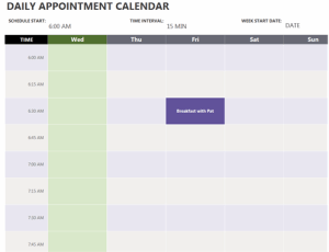 Weekly appointment calendar with one entry