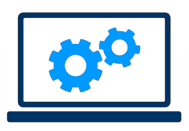 Icon of laptop with gears on the screen.
